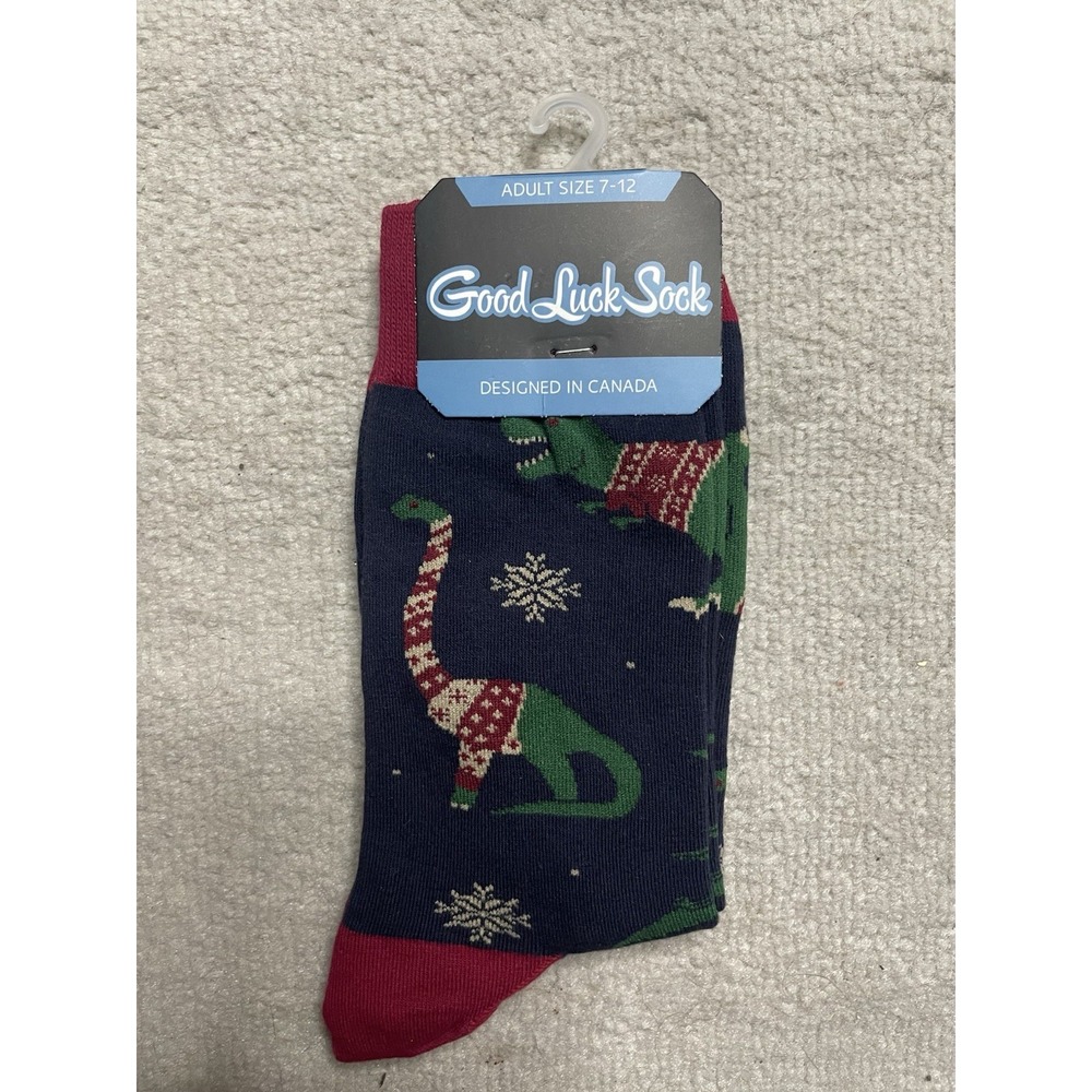 Good Luck Sock Women's Dinosaur Blue Tall Socks Festive XMAS Size 7-12